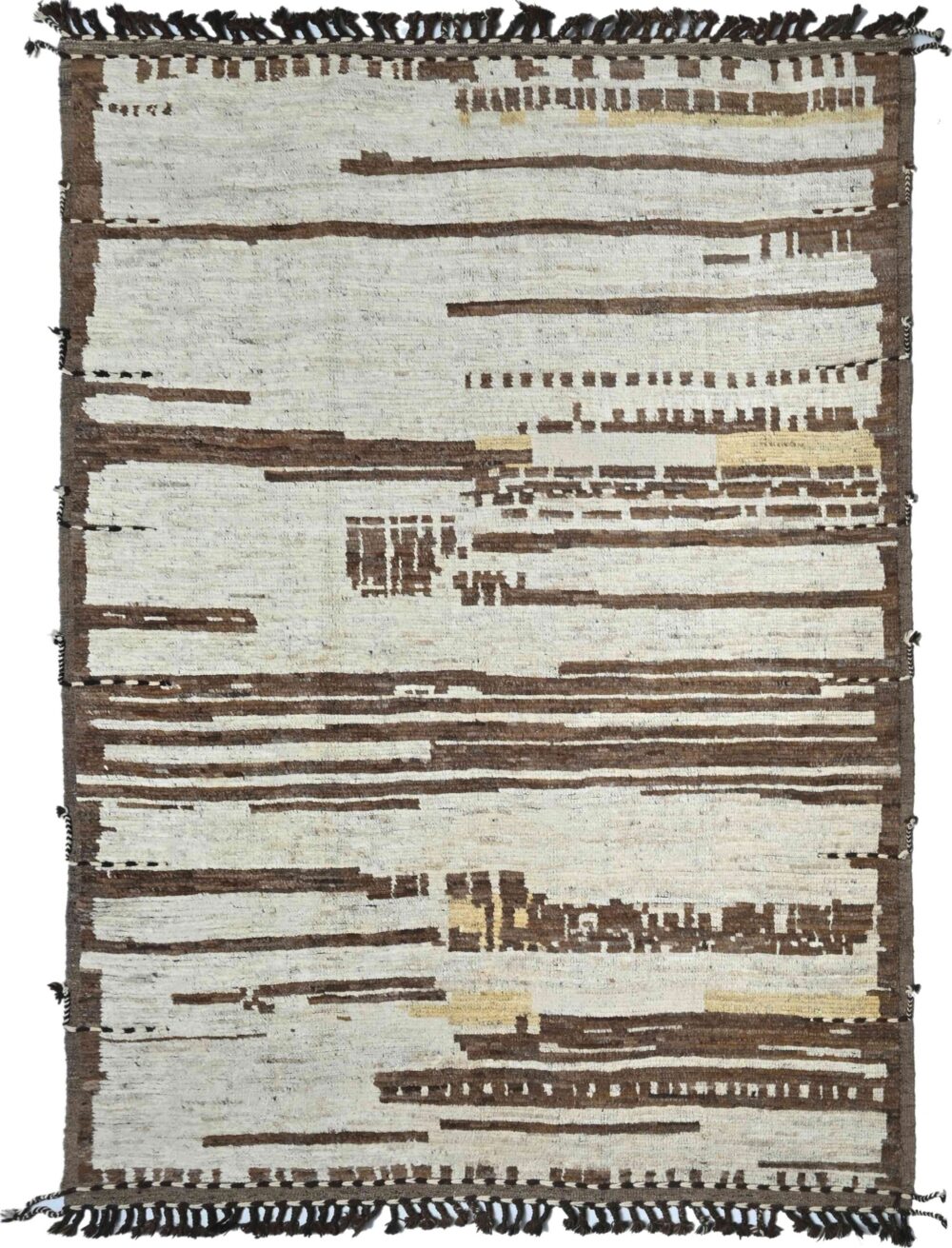 Elevate your living space with this elegant 10' x 7' Moroccan rug, featuring minimalist striped patterns in earthy tones for a timeless aesthetic