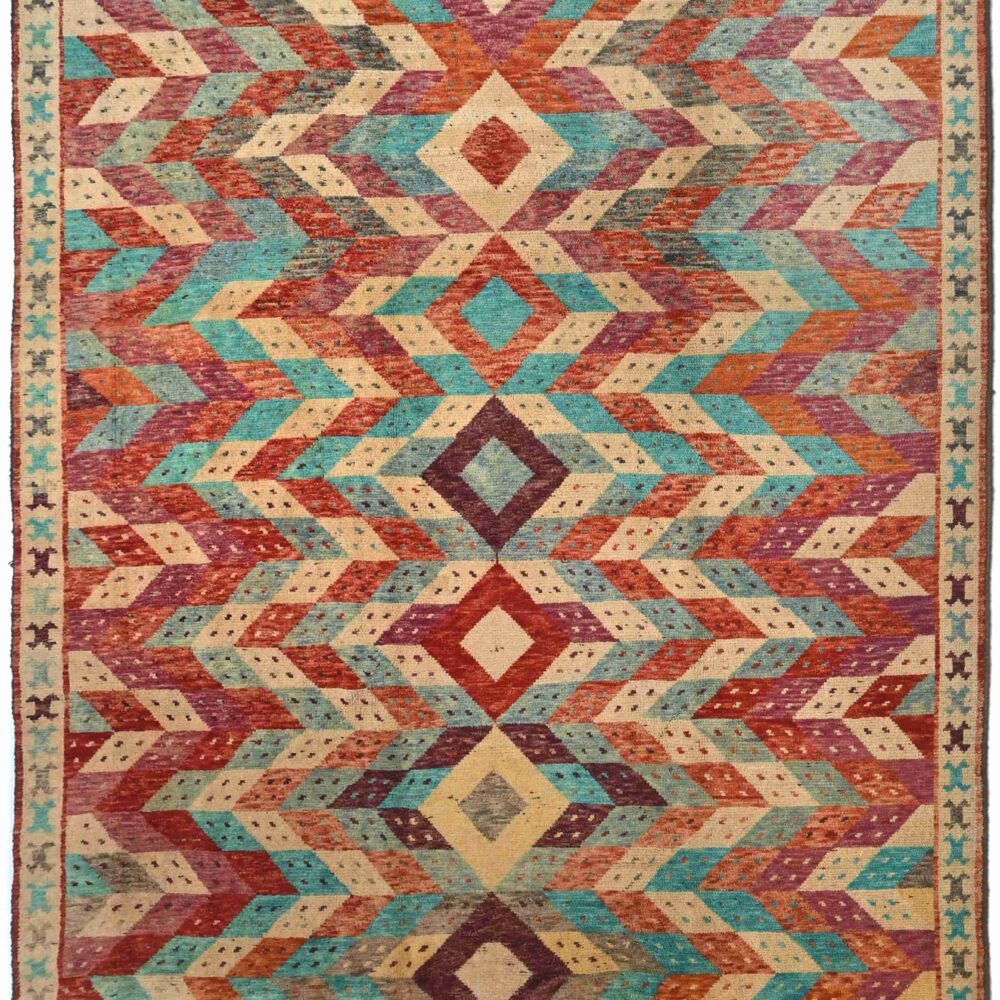 Handmade Moroccan rugs Material Spun wool in rectangular Shape pattern geometrical color multicolor size 10 x 7 by Zetta Rugs