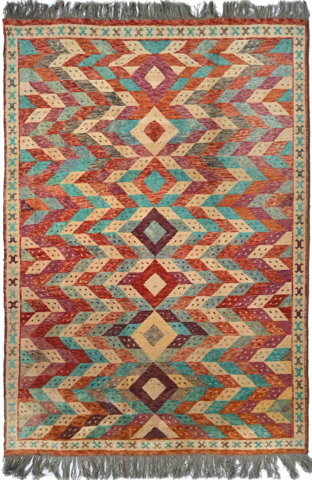 Handmade Moroccan rugs Material Spun wool in rectangular Shape pattern geometrical color multicolor size 10 x 7 by Zetta Rugs