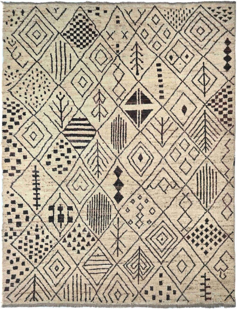 Handmade Moroccan rugs Material Spun wool in rectangular Shape pattern geometric color Beige size 13 x 10 by Zetta Rugs