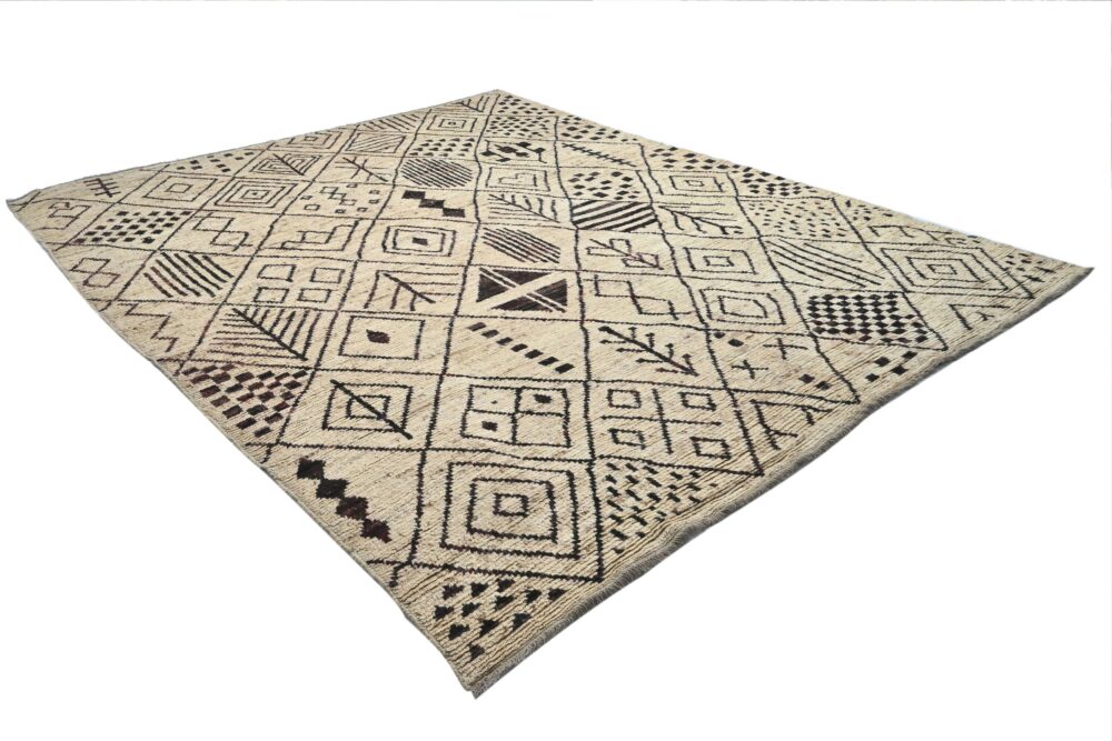 Handmade Moroccan rugs Material Spun wool in rectangular Shape pattern geometric color Beige size 13 x 10 by Zetta Rugs