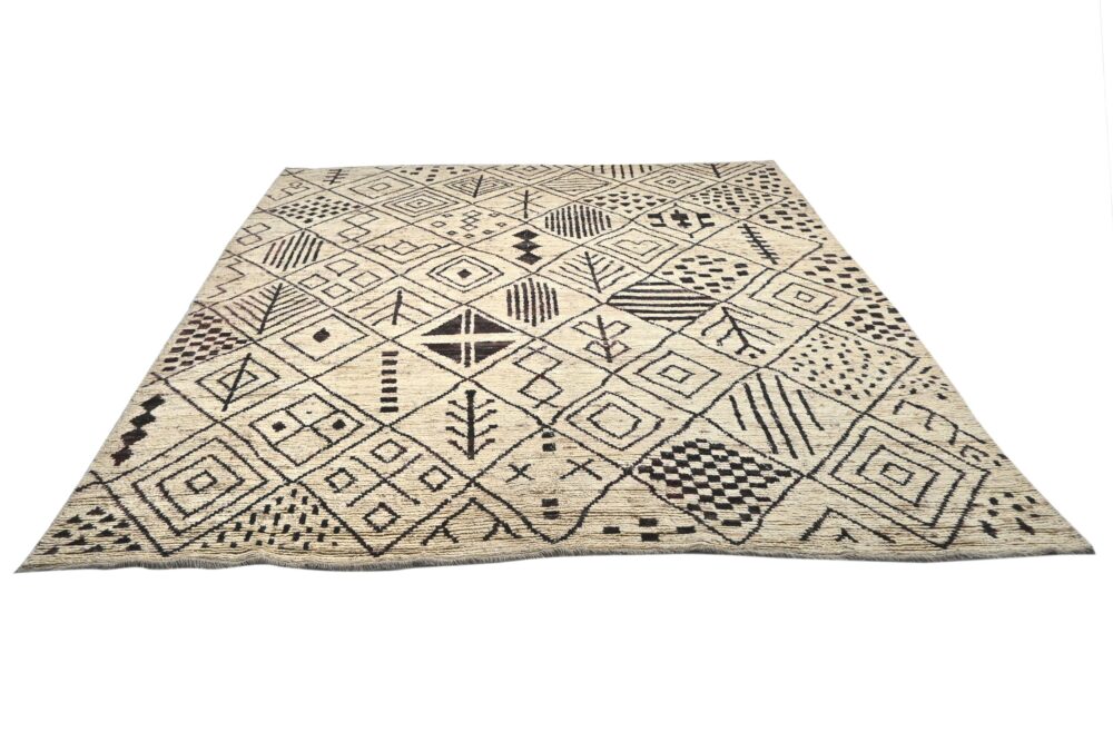 Handmade Moroccan rugs Material Spun wool in rectangular Shape pattern geometric color Beige size 13 x 10 by Zetta Rugs