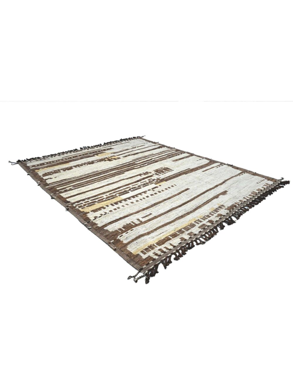 Elevate your living space with this elegant 10' x 7' Moroccan rug, featuring minimalist striped patterns in earthy tones for a timeless aesthetic