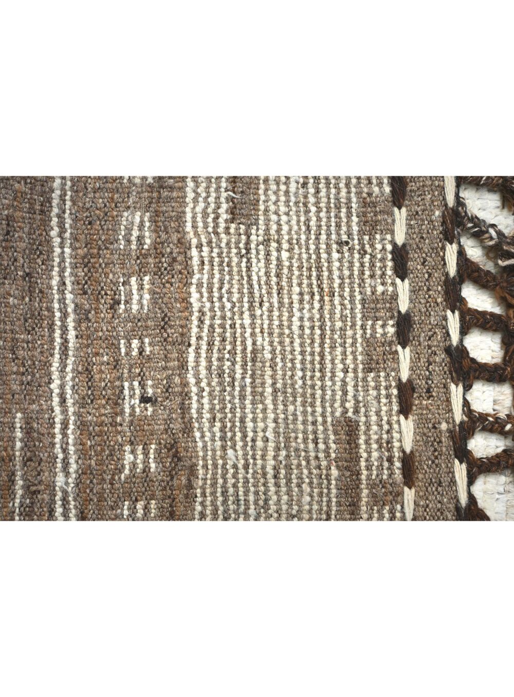 Elevate your living space with this elegant 10' x 7' Moroccan rug, featuring minimalist striped patterns in earthy tones for a timeless aesthetic