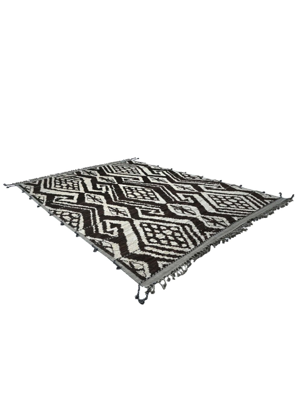 Transform your home with this striking 13' x 10' Moroccan rug, showcasing bold tribal patterns in rich brown and cream tones for a dramatic centerpiece