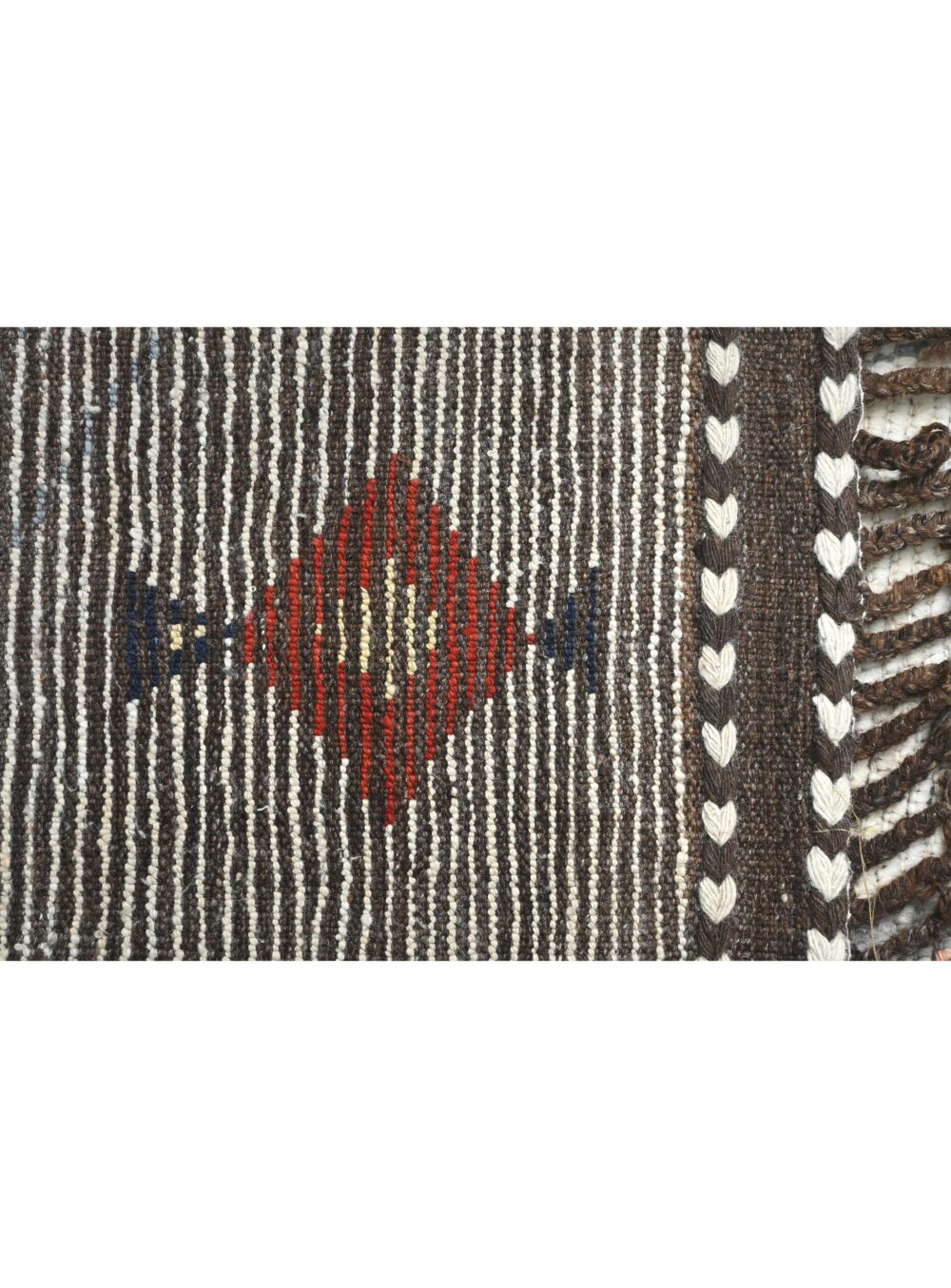 Moroccan handmade rug, size 10 x 8 showcasing earthy tones with geometric patterns in beige, brown, red, navy, and pastel accents, perfect for living room or bedroom decor.